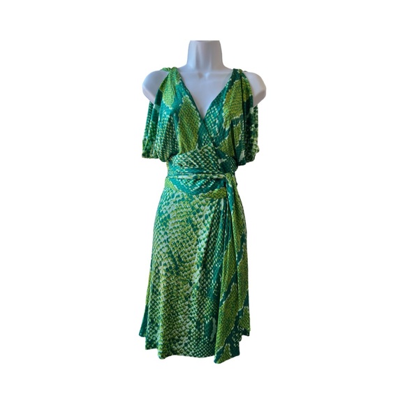 Dian Von Furstenberg Silk Blend Sleeveless Wrap Dress In Stunning Green Print - Picture 4 of 5